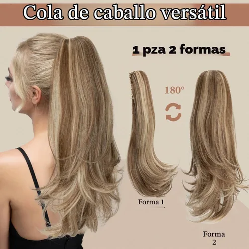 Vista 2 de Extensión de cola de caballo con clip, de 18 pulgadas, extensiones de cabello para mujer, cola de caballo larga y recta, cola de caballo rizada