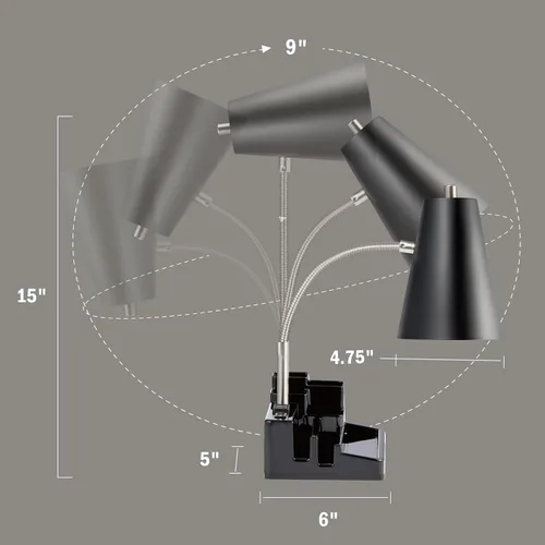 Vista 6 de Lámparas de escritorio pequeñas para oficina en casa, lámpara de mesa con puerto USB y tomacorriente, lámpara de escritorio con soporte