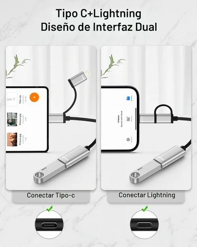Vista 3 de Adaptador USB C/Lightning 2 en 1 a USB 3.0, cable adaptador USB a USB C OTG