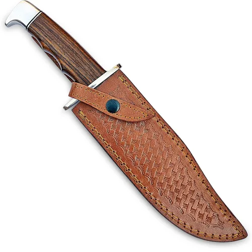 Vista 2 de H & H BLADES Cuchillo Bowie de acero D2 hecho a mano de 14 pulgadas con funda de cuero, cuchillo de caza con mango de madera duradero, ideal