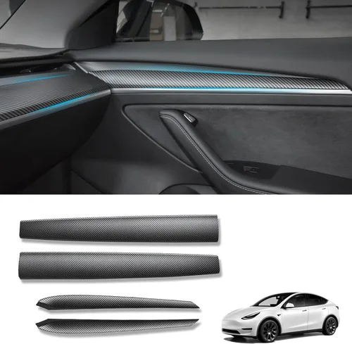 Vista 12 de KKTR-CAR Cubierta de tablero y cubierta de panel de reposabrazos interior de la puerta delantera, compatible con Tesla Model 3 2021-2023 Model Y