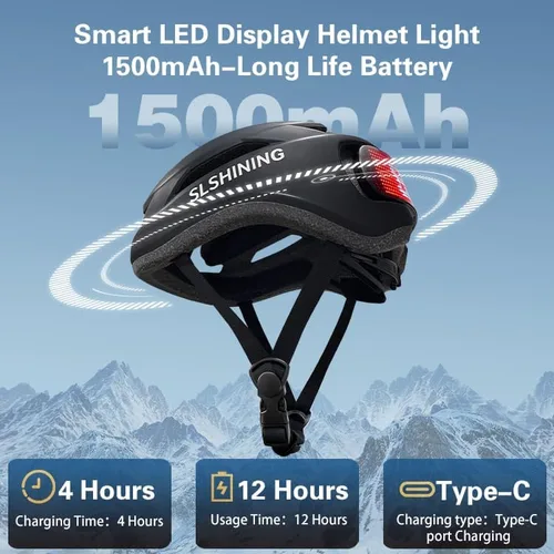 Vista 5 de Casco de bicicleta, programa de aplicación inteligente, casco de bicicleta con luz recargable USB, luz trasera de montaña para adultos y hombres