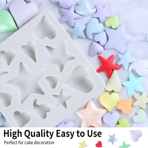 Vista 3 de KALAIEN 2 moldes de silicona con forma de corazón 3D con forma de corazón, pasta de goma de mascar para chocolate, decoración de galletas, pasteles