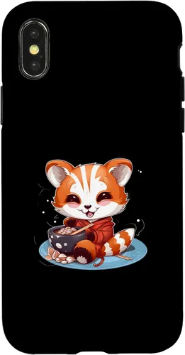 Vista 4 de Funda para iPhone 14 Otaku Anime Red Panda Eat Ramen Fideos Flor de Cerezo