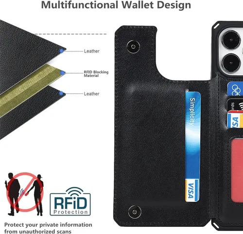 Vista 3 de iCoverCase Funda de billetera compatible con iPhone 13 Pro Max con tarjetero para mujer, cuero PU en relieve con bloqueo RFID y correa de muñeca