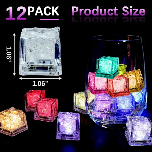 Vista 2 de 12 cubos de hielo iluminados para bebidas, cubitos de hielo LED impermeables, sensor de líquidos, cubos de hielo reutilizables, cubos de hielo que