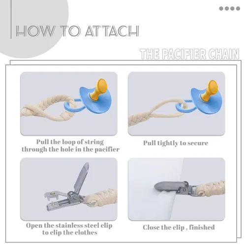 Vista 4 de 7 piezas de clip para chupete trenzado, clips para chupete para niños y niñas bebés, clip para sostener chupete Binky Clips
