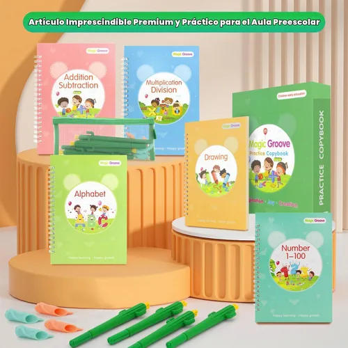 Vista 7 de BYFWH Magic Groove - Cuaderno de práctica para niños, libro de práctica de escritura reutilizable, juego de libros de escritura a mano ranurados