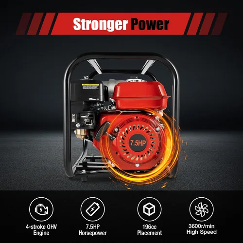 Vista 2 de Bomba de agua portátil con motor de gasolina de 7.5 HP 3KW 3600-Rpm de 3 pulgadas, caudal de 60m3/h Bomba de transferencia de agua semi-basura