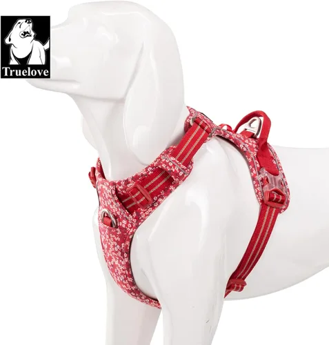 Vista 6 de TRUE LOVE Arnés ajustable sin tirones con clip frontal para perro, reflectante, cómodo, duradero, suave, algodón, chaleco floral con asa TLH5655