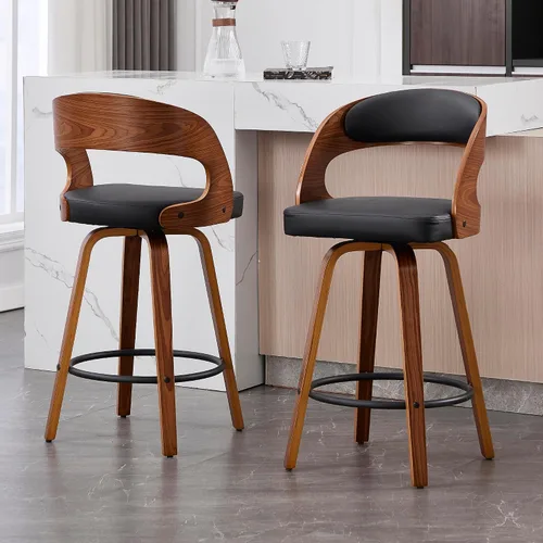 Vista 12 de VipDesk Taburetes de bar giratorios, Taburetes de bar de altura de mostrador de nogal con respaldo y brazos, Taburetes de bar tapizados modernos