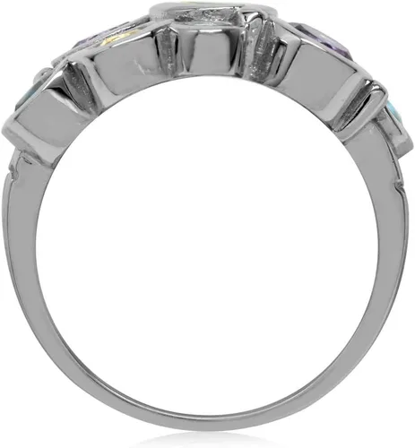 Vista 3 de Silvershake Juego de anillos de plata de ley 925 chapados en oro blanco con piedras preciosas para mujer