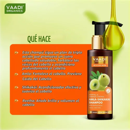 Vista 4 de Amla with Shikakai & Reetha Shampoo - Champú para el control de caídas del cabello - Champú de hierbas totalmente naturales - Champú para la caída