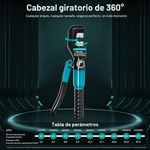 Vista 4 de Brileine Herramienta de prensado hidráulico de 10 toneladas con 9 troqueles, herramienta de crimpado de cable de batería y herramienta de engaste