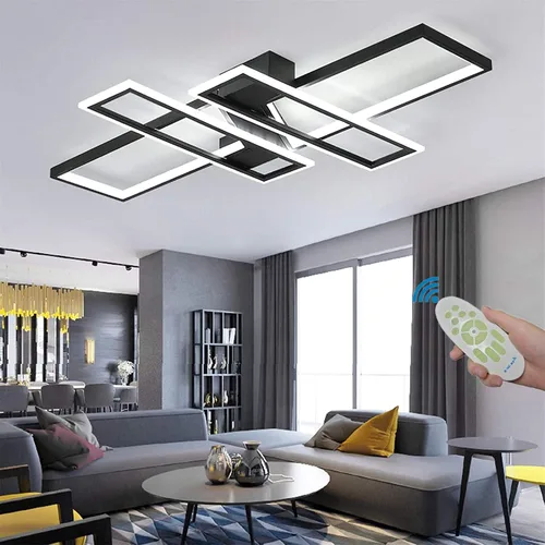 Vista 12 de SMG Moderna lámpara de techo LED para dormitorio, lámpara LED regulable de 35 pulgadas, lámpara de techo de diseño cuadrado de montaje empotrado