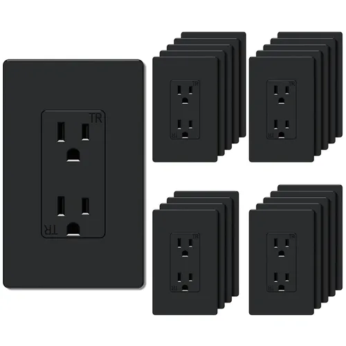Vista 27 de Salida de receptáculo decorador, placa de pared sin tornillos incluida, salida de pared resistente a manipulaciones de 15 amperios y 125 V, 2 polos