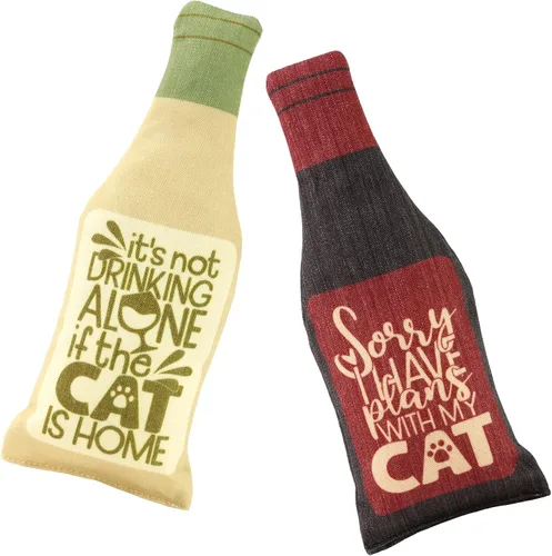 Vista 2 de Botella de vino de hierba gatera juguetes para gatos y gatitos Botella de vino de felpa – Divertido juguete para gatos Moscato y CATbernet – Juguete