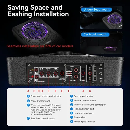 Vista 7 de NUEVO Subwoofer y amplificador delgado para debajo del asiento de 1200 W