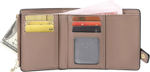 Vista 2 de AOXONEL Billetera pequeña de cuero para mujer, billetera Rfid para mujer, billetera triple plegable, compacta con ranuras para tarjetas y bolsillo