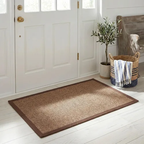 Vista 136 de Alfombra de sisal Safavieh, de color maíz y negro, tejida a mano, de la colección de fibras naturales; 5 x 8 pulgadas, NF441A, Tela, Gris / Gris