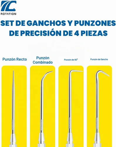 Vista 3 de ROTATION Juego de ganchos y púas de precisión de 4 piezas para automoción Mango de aluminio