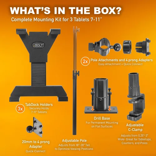 Vista 8 de iBOLT Tablet Tower - Soporte de abrazadera para punto de compra/POS, con 3 soportes TabDock perfecto para múltiples aplicaciones de entrega