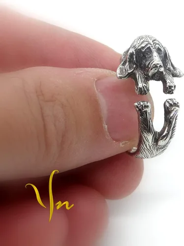 Vista 3 de Anillo de plata Basset Hound, anillo de perro de plata esterlina, joyería de Basset Hound, joyería de plata