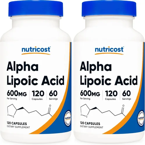 Vista 8 de Suplemento Nutricost Ácido Alfa Lipoico 600 mg por porción, 120 cápsulas, 60 porciones - Cápsulas vegetales, sin OMG