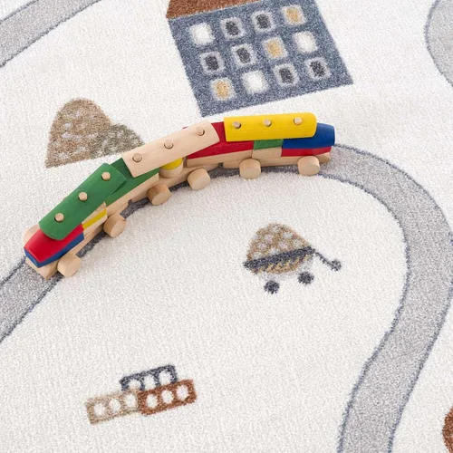 Vista 8 de Hauteloom Olwen - Alfombra lavable a máquina, para habitación de niños, guardería, sala de juegos, carretera, vehículos de construcción, color gris