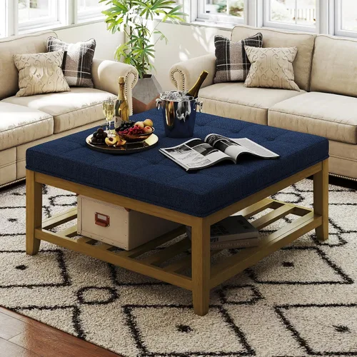 Vista 18 de Otomana con banco de almacenamiento, mesa de centro otomana de lino, gris oscuro Solid frame for added stability, 3.2-inch storage ottoman cushion