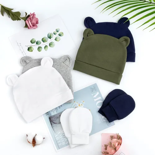 Vista 7 de Gorro y manoplas para bebé recién nacido, gorro de algodón para bebés y niños pequeños, prematuro para 0-3 meses
