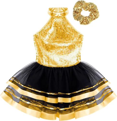 Vista 18 de CHICTRY Vestido tutú de ballet con lentejuelas brillantes para niñas y niñas, moderno disfraz de baile latino de jazz