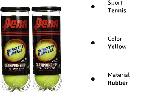 Vista 6 de Penn Pelotas de tenis Championship High Altitude Head - Paquete de 2 6 pelotas amarillas - Aprobado por la USTA y la ITF - Pelota