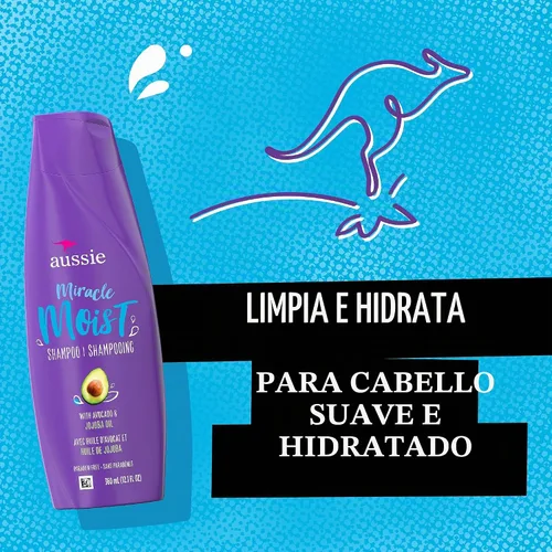 Vista 2 de Aussie Champú húmedo milagroso para cabello seco sin parabenos, con aguacate y jojoba, 12.1 onzas líquidas
