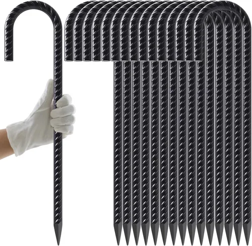 Vista 13 de AAGUT Estacas de Varilla Corrugada de 12 Pulgadas con Gancho en J Resistente, Paquete de 32, Anclajes de Suelo de Acero Galvanizado de Metal de 3/8