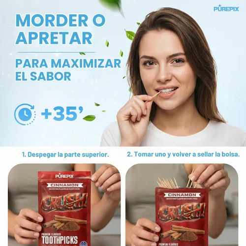 Vista 4 de PurePix Crush - Palillos de dientes saborizados, paquete variado de 5 Paquete variado de 5 (40 unidades cada uno)