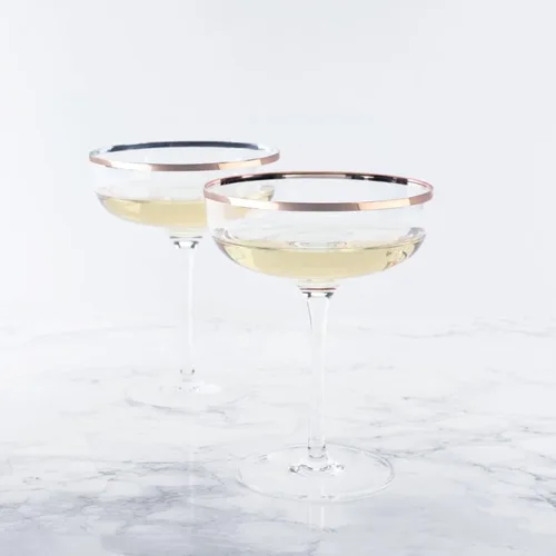 Vista 8 de Twine Copas de cóctel de cristal con borde de cobre, perfectas para Martini, champán, cosmopolitan, Manhattan, accesorios de bar en casa, 10 onzas