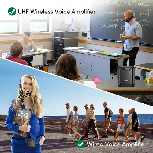 Vista 2 de SHIDU Amplificador de voz de 30 W con micrófono inalámbrico y paquete de 10 fundas de micrófono para auriculares de espuma
