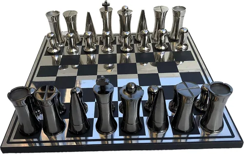 Vista 3 de Art Decor Series - Juego de ajedrez de aluminio de 3.5 pulgadas King con tablero de ajedrez de 14 pulgadas