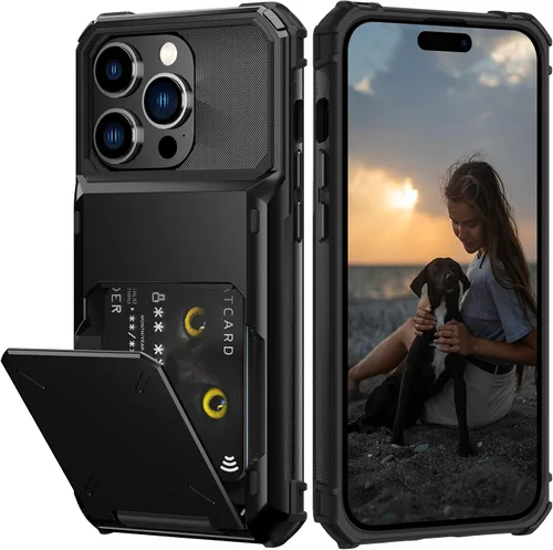 Vista 51 de Nvollnoe Compatible con iPhone 15 Funda con ranura para tarjetas, resistente, protectora de doble capa, a prueba de golpes, ranura oculta