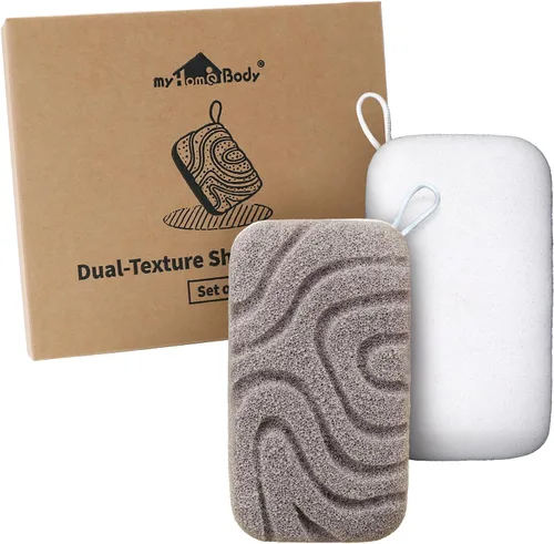 Vista 10 de myHomeBody Esponja exfoliante corporal de lufa, esponja de baño para mujeres, exfoliante corporal para hombres, con práctica correa