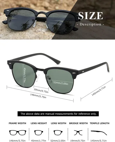 Vista 104 de AEVOGUE Gafas de sol polarizadas para mujeres y hombres semi marco retro gafas de sol AE0369
