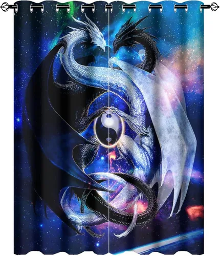 Vista 69 de Cortinas opacas de constelación para sala de estar, arte moderno abstracto, negro, galaxia, blanco, patrón de símbolo de constelación