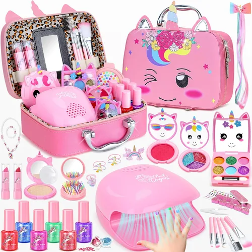 Vista 8 de PERRYHOME Kit de maquillaje para niños para niña, cosmético lavable real congelado, juguetes congelados no tóxicos, juego de uñas para niños