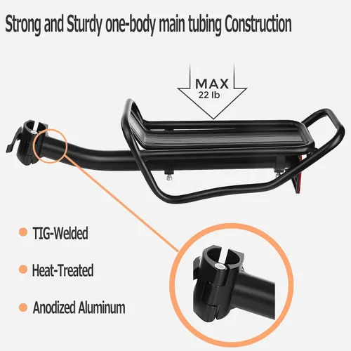 Vista 4 de Portaequipajes trasero para bicicleta con abrazadera de liberación rápida, estante retráctil de carga de bicicleta de aleación de aluminio, marco