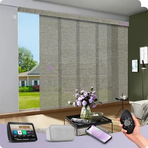 Vista 20 de Graywind Paneles deslizantes motorizados opacos compatibles con Alexa Google, persianas de riel para puertas corredizas de patio