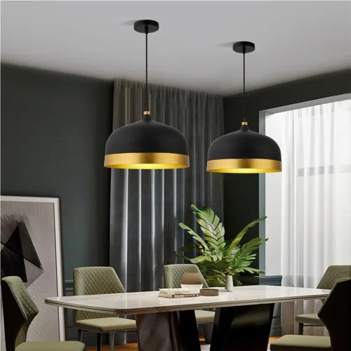 Vista 2 de Modern Black Pendant Lights, Mid Century Vintage Industrial Aluminum Ceiling Hanging Lighting, 39.4in Height Adjustable Dome Chandelier for Kitchen