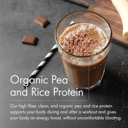 Vista 7 de WelleCo Proteína de chocolate en polvo a base de plantas, mezcla de arroz integral orgánico y guisantes, 0.56 oz de proteína por porción, suplemento