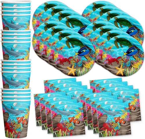 Vista 24 de Noah's Ark - Juego de suministros para fiesta de cumpleaños, platos, servilletas, vasos, vajilla para 16
