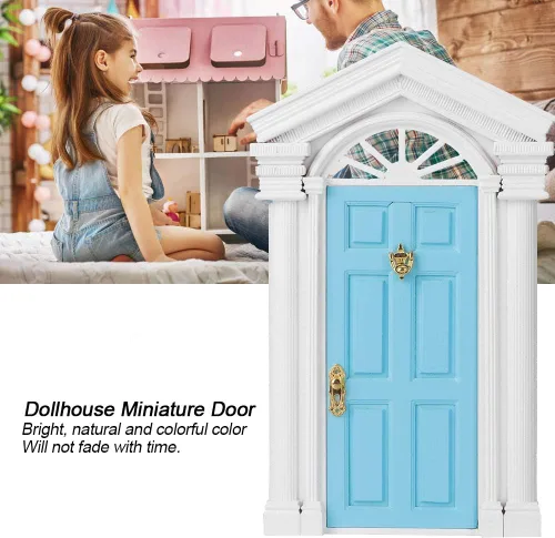 Vista 2 de Puerta de madera de casa de muñecas 1:12, puerta de hadas en miniatura para casa modelo a escala, accesorio de decoración de madera de abedul
